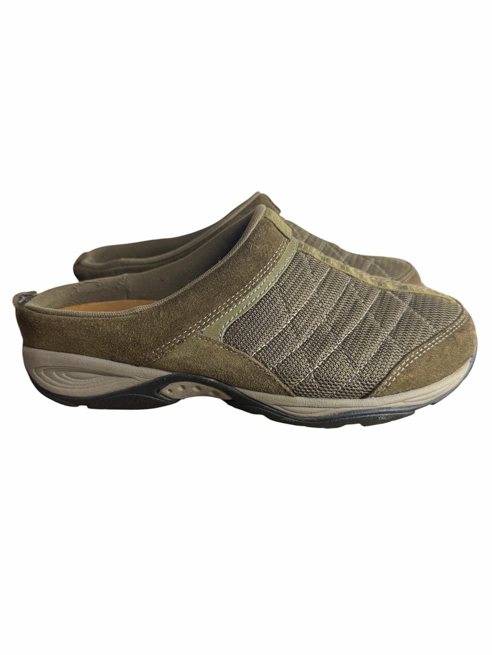 Easy Spirit EZTime Mule Sli-On Walking Sneakers size 7 Olive Green Mesh Suede